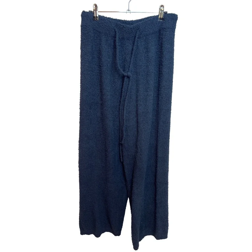 Fuzzy Knit Wide Leg Lounge Pants Navy Blue Drawstring M Teddy Knit Hyge‎ Lounge